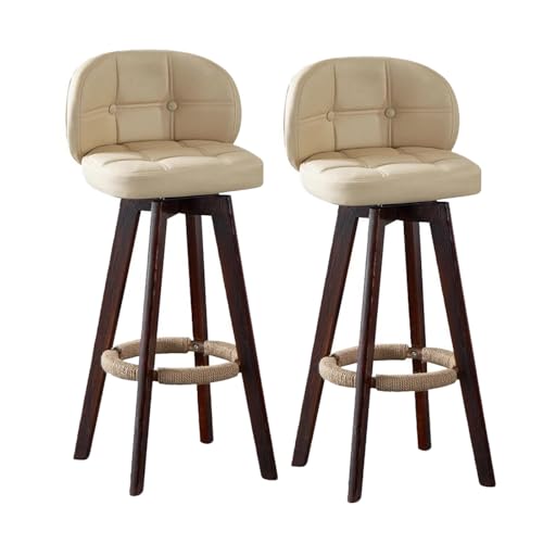 ACLFF Barhocker 2er Set, Drehbar Barstuhl mit Rückenlehne und Fußstütze, Küchenhocker mit Massivholzbeinen, Sitzhöhe 73 cm, Tragfähigkeit 180 kg, für die Küche, Esszimmer, Hausbar von ACLFF