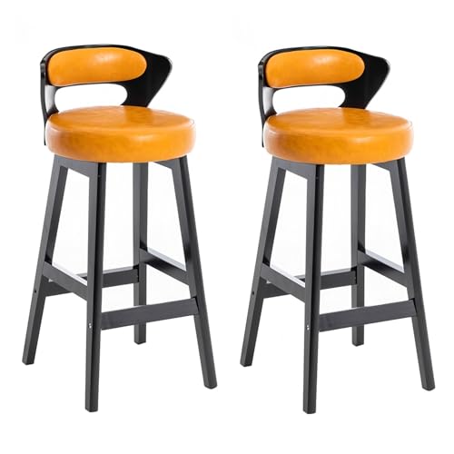 ACLFF Barhocker 2er Set, Kunstleder Barhocker mit Rückenlehne, Gepolstert Barstuhl aus Massivholz, Einfache Montage, Küchenstuhl mit Fußstütze, für Küche, Hausbar von ACLFF