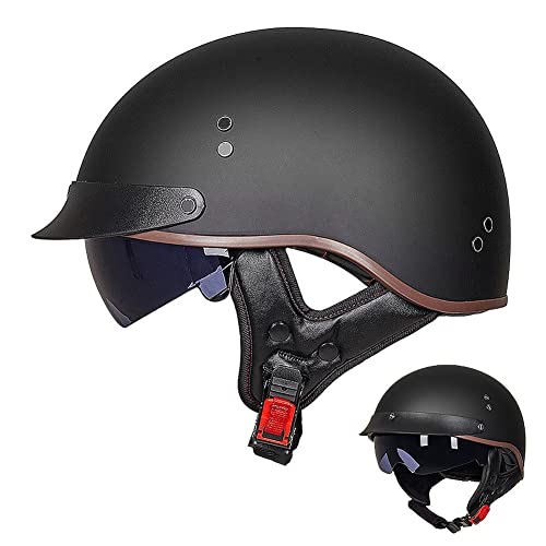 ACLFFSHOP Halbschalenhelm mit ECE, Jethelm Retro, Chopper Helm, Retro Motorrad Helm, Scooter-Helm, Offenem Helm, mit Sonnenblende und Herausnehmbares Atmungsaktives Futter M~XXL 57~64CM von ACLFFSHOP