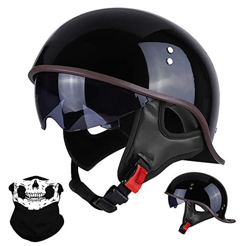 Jethelm Retro Motorrad Halbhelm Schwalbenschwanz Chopper Helm Roller Helm, ECE-Zulassung, mit Sonnenblende Schnellverschluss-Schnalle, für Erwachsene Männer und Frauen M~XL von ACLFFSHOP