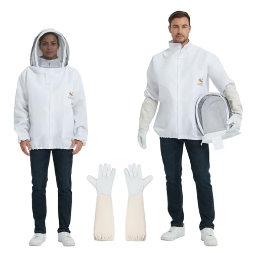 Bienenanzugjacke - Imkerjacke für Männer und Frauen, Hut mit Schleier - stichfeste professionelle Bienenjacke mit Imkerhandschuhen aus Schaffell (M) von ACLUYSKA