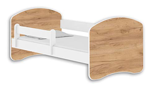 ACMA Jugendbett Kinderbett mit Einer Schublade mit Rausfallschutz und Matratze Weiß II 140 160 180 (160x80 cm, Weiß - Eiche Craft) von ACMA