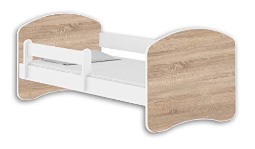 ACMA Jugendbett Kinderbett mit Einer Schublade mit Rausfallschutz und Matratze Weiß II 140 160 180 (180x80 cm, Weiß - Eiche Sonoma) von ACMA