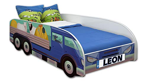ACMA Kinderbett Autobett Lattenrost LKW Truck Schlafzimmer Kindermöbel Spielbett 140 x 70 cm 160 x 80 cm (140x70 cm mit Matratze, 05 + Name) von ACMA