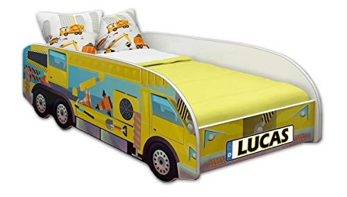 ACMA Kinderbett Autobett Lattenrost LKW Truck Schlafzimmer Kindermöbel Spielbett 140 x 70 cm 160 x 80 cm (140x70 cm ohne Matratze, 02 + Name) von ACMA