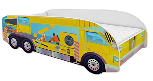 ACMA Kinderbett Autobett Lattenrost LKW Truck Schlafzimmer Kindermöbel Spielbett 140 x 70 cm 160 x 80 cm (160x80 cm mit Matratze, 02) von ACMA