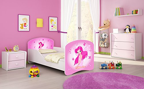 ACMA Kinderbett Jugendbett Komplett mit Einer Schublade und Matratze Lattenrost Weiß I (160x80 cm, 07 Rosa Fee) von ACMA