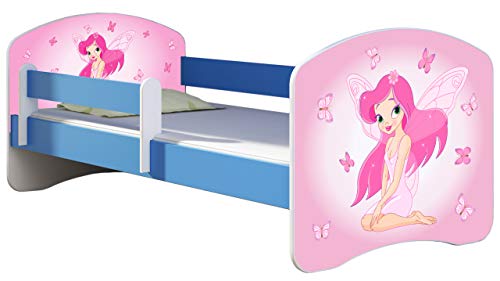 ACMA Kinderbett Jugendbett mit Einer Schublade und Matratze Blau mit Rausfallschutz Lattenrost II 140x70 160x80 180x80 (07 Rosa Fee, 160x80) von ACMA