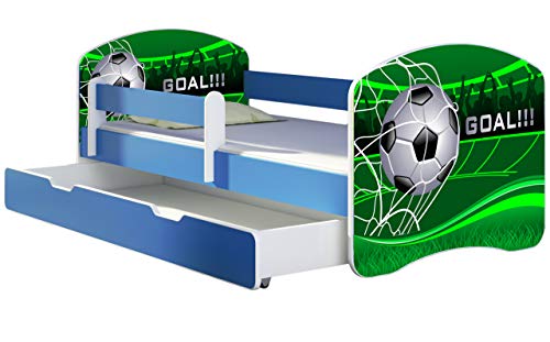 ACMA Kinderbett Jugendbett mit Einer Schublade und Matratze Blau mit Rausfallschutz Lattenrost II 140x70 160x80 180x80 (14 Goal !!!, 140x70 + Bettkasten) von ACMA