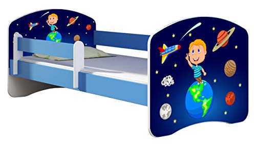 ACMA Kinderbett Jugendbett mit Einer Schublade und Matratze Blau mit Rausfallschutz Lattenrost II 140x70 160x80 180x80 (22 Kosmos, 180x80) von ACMA