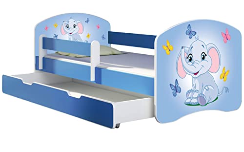 26 Elefant, 140x70 + Bettkasten Kinderbett Jugendbett mit einer Schublade und Matratze Sonoma mit Rausfallschutz Lattenrost ACMA II 140x70 160x80 180x80