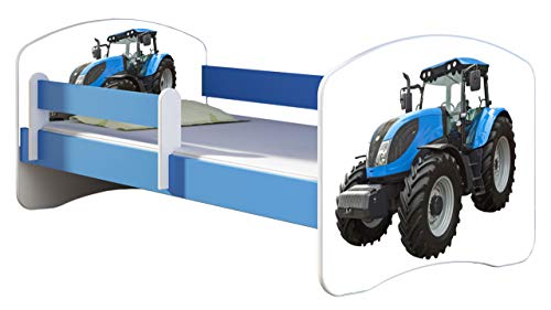 ACMA Kinderbett Jugendbett mit Einer Schublade und Matratze Blau mit Rausfallschutz Lattenrost II 140x70 160x80 180x80 (42 Traktor, 140x70) von ACMA