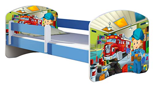 ACMA Kinderbett Jugendbett mit Einer Schublade und Matratze Blau mit Rausfallschutz Lattenrost II 140x70 160x80 180x80 (45 Mechaniker, 140x70) von ACMA
