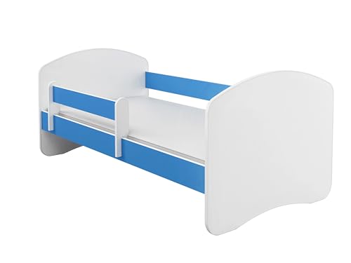 ACMA Kinderbett Jugendbett mit Einer Schublade und Matratze Weiß II (140x70 cm, Blau) von ACMA