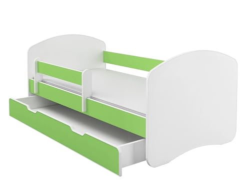 ACMA Kinderbett Jugendbett mit Einer Schublade und Matratze Weiß II (180x80 cm + Schublade, Grün) von ACMA