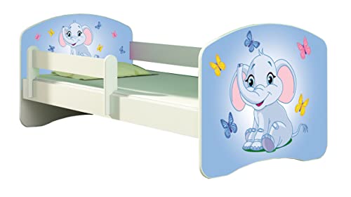 ACMA Kinderbett Jugendbett mit Einer Schublade und Matratze Weiß II 140 160 180 40 Design (140x70 cm, 26 Elefant) von ACMA