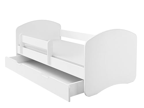 ACMA Kinderbett Jugendbett mit Einer Schublade und Matratze Weiß II (140x70 cm + Schublade, Weiß) von ACMA
