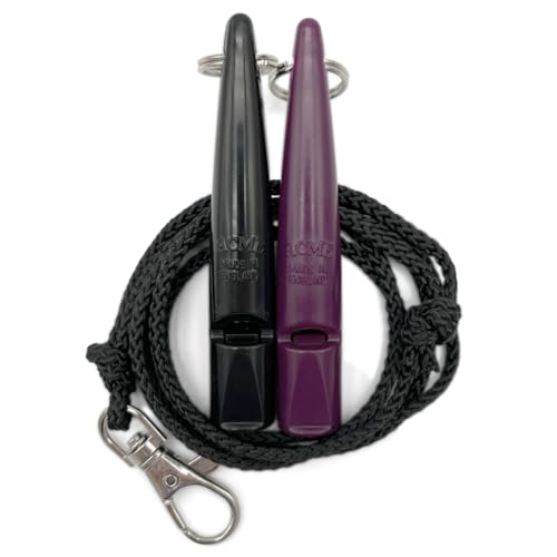 ACME Hundepfeife No. 211,5 mit Pfeifenband | Im Doppelpack | 2 Pfeifen inklusive 2 Bänder | Ideal für den Rückruf - Laut und weitreichend (Black + Purple) von ACME