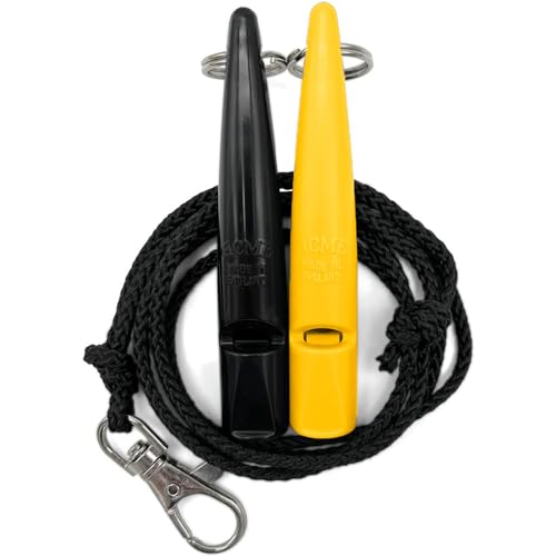 ACME Hundepfeife No. 211,5 mit Pfeifenband | Im Doppelpack | 2 Pfeifen inklusive 2 Bänder | Ideal für den Rückruf - Laut und weitreichend (Black + Yellow) von ACME