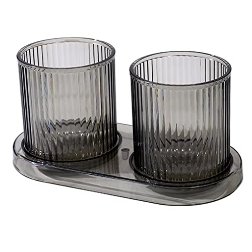 ACMEDE 2 Stück Waschen Zahnputzbecher und Becherhalter transparent, Mundwasser Tasse 350ml, Streifendesign Zahnputzbecher Kunststoff Mundwasserbecher für das Badezimmer für Erwachsene von ACMEDE