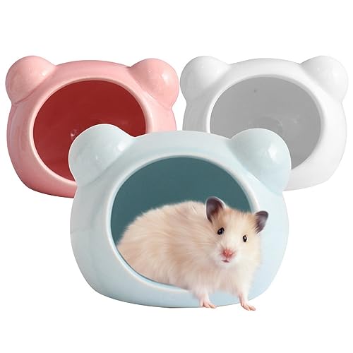 ACMEDE 3 PCS Keramikhaus für Hamster 8.5 * 8.5 * 6.5cm, Hamster Versteck Keramik, Hamster Höhle Keramik Haus Badehaus Kühles Bett Keramikhaus für Hamster, für Zwerghamster von ACMEDE