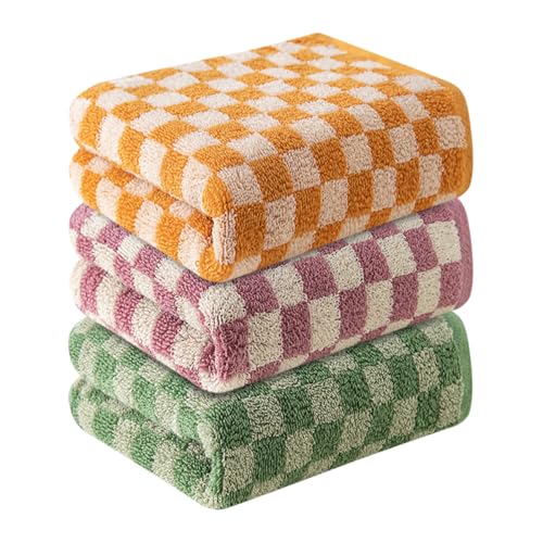 ACMEDE 3er-Pack Frottee Handtücher Gäste 30x70 cm Handtuch Set Gästehandtücher mit Schachbrettmuster Bunt Saugstarke Gästetücher aus 100% Baumwolle für Sport, Reisen oder den täglichen Gebrauch von ACMEDE