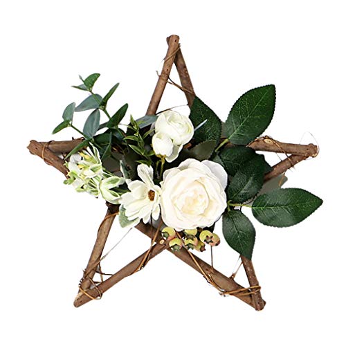 ACMEDE Deko Kranz Wandkranz, 30 cm Frühling Türkranz, Handgefertigt Kranz Für Outdoor Türkranz, Indoor Outdoor Kranz Für Die Haustür, Künstlicher fünfzackiger Sternkranz Rose von ACMEDE