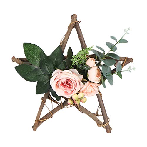 ACMEDE Deko Kranz Wandkranz, 30 cm Frühling Türkranz, Handgefertigt Kranz Für Outdoor Türkranz, Indoor Outdoor Kranz Für Die Haustür, Künstlicher fünfzackiger Sternkranz Rose von ACMEDE