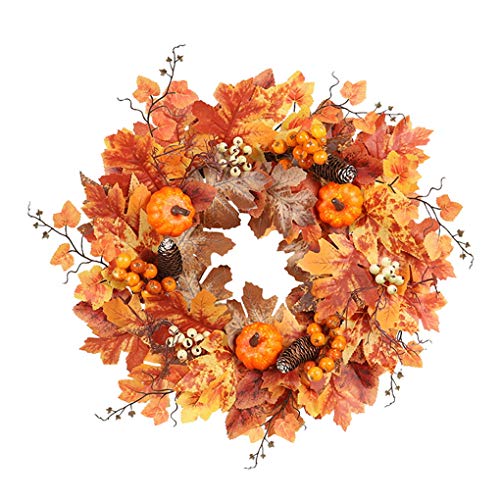 ACMEDE Halloween Kranz Deko Herbst Deko Kranz Mit Leichtem Kürbis Türkranz Tischkranz Deko Wandschmuck Thanksgiving Halloween Weihnachts Blatt Dekoration Pendant Kranz 55cm von ACMEDE