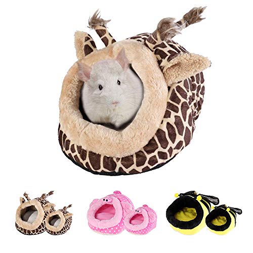 ACMEDE Kleine Tier Haus Nest Gemütlich Warm Plüsch Baumwolle Schlafen Bett Höhle Zubehör für Lgel Katze Kaninchen Hamster Meerschweinchen Chinchilla (XL:27cm*29cm*19cm, Giraffe) von ACMEDE