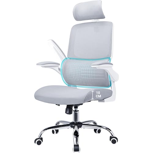 ACMELIFE Bürostuhl Ergonomisch Testsieger, Schreibtischstuhl ergonomisch mit Kopfstütze, Dynamische Lordosenstütze, Office Chair Computerstuhl Stuhl mit klappbaren armlehnen, Höhenverstellung, grau von ACMELIFE