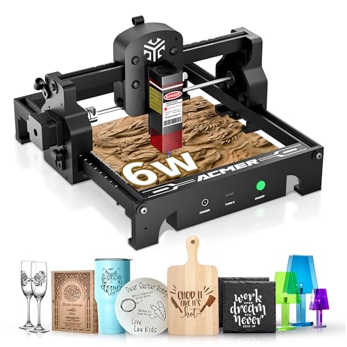 ACMER S1 Lasergravur Maschine für Anfänger 2500mW/3500mW/6000mW Laser Graviermaschine für Metall/Glas/Holz,mini Laser Cutter Lasergravierer, gravur werkzeug, Arbeitsbereich 5.1 * 5.1inch (S1 6000mW) von ACMER