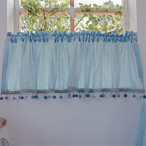 ACMHNC 1er Pack Scheibengardine Kinderzimmer Kurzvorhang Voile Küchenvorhang Kurzstore Sheer Gardine Kleinfenster Fensterdekorationen,Blau,W x H 100x50cm von ACMHNC