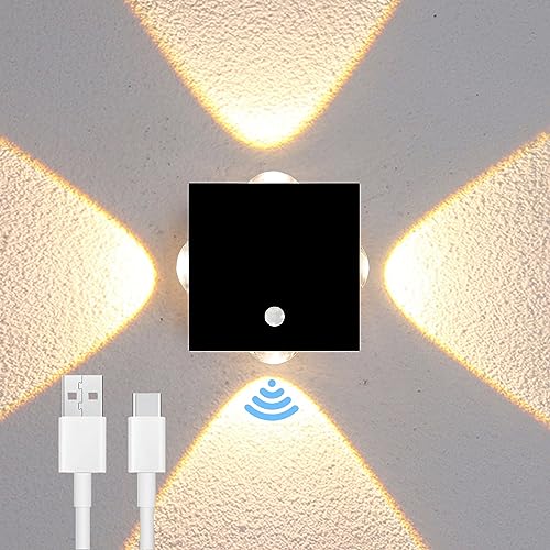 ACMHNC Akku Wandleuchte Mit Bewegungsmelder, LED innen Wandleuchte ohne stromanschluss, USB Aufladbar Wandlampe mit schalter Warmweiß Kabellos Treppenlicht, Schwarz ACMHNC Akku Wandleuchte Mit Bewegungsmelder, LED innen Wandleuchte ohne stromanschluss, USB Aufladbar Wandlampe mit schalter Warmweiß Kabellos Treppenlicht, Schwarz von ACMHNC
