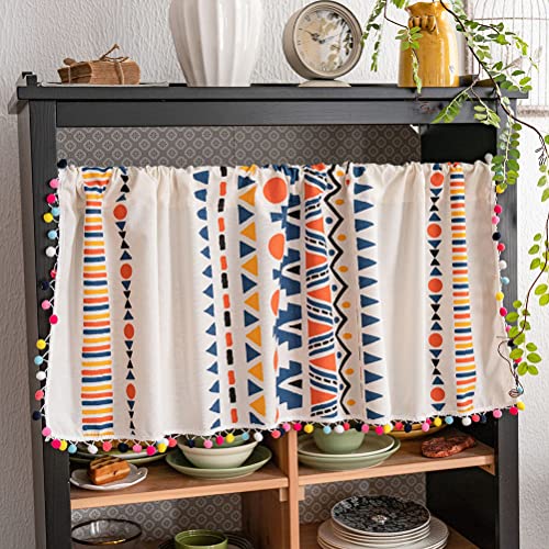 ACMHNC Boho Style Scheibengardine Vintage Kurz Bistrogardine mit Quaste Elegant Landhausstil Baumwolle Leinen Kurzvorhang 1 Stück (Beige,150cm x 90cm /59"*35") von ACMHNC