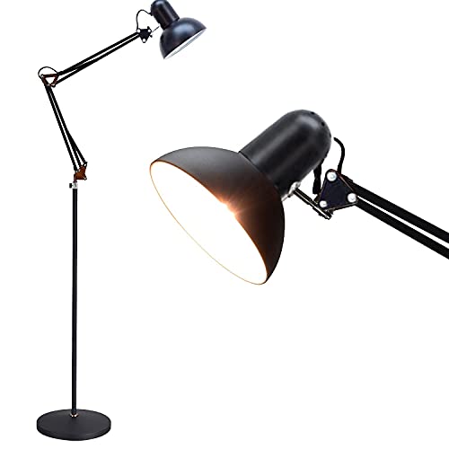 ACMHNC Industrielle Stehlampe Wohnzimmer Dimmbar Mit Fernbedienung, 12W LED Vintage Stehleuchte Schwarz Mit langem-Arm Falten Retro Standlampe Leselampe für Büro Arbeitszimmer, Timer, E27 von ACMHNC