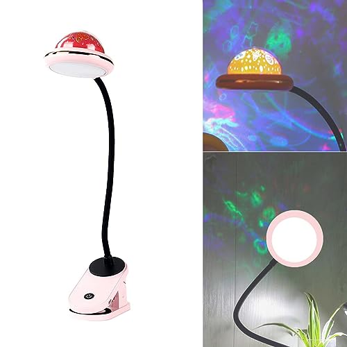 ACMHNC Klemmleuchte Bett Kinder, USB Aufladbare Led Klemmlampe Leselampe Mit Sternprojektion, Stern Clip-Nachtlicht, Sternprojektor Licht, 360° Schwanenhals Nachttischlampe Touch-Dimmbare (Rosa) von ACMHNC