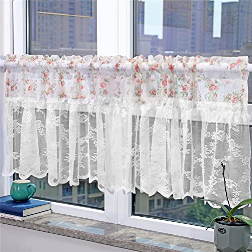 ACMHNC Küchengardine Scheibengardine Landhausstil Vintage Blumenmuster Bistrogardine Spitze Halbtransparente Kurzgardine 1 Stück (White,150cm x 60cm /59"*24") von ACMHNC