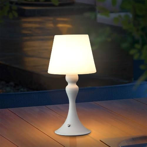 ACMHNC LED Akku Tischlampe Kabellos Tischleuchte Mit Aufladbar Batterie, Weiße Esstischlampe Retro Nachttischlampe Touch Dimmbar Outdoor Tischlampe für Esstisch Balkon Terrasse Außen von ACMHNC