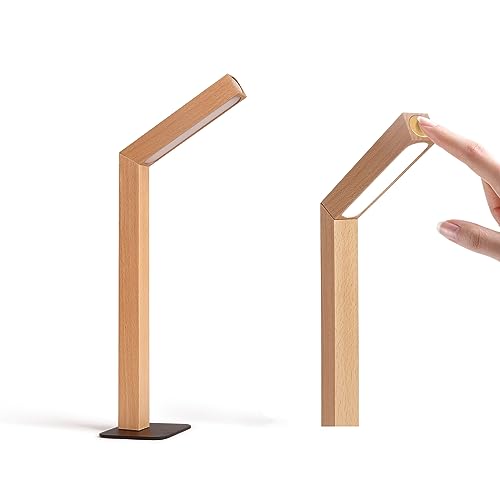 ACMHNC LED Akku Tischlampe aus Holz, USB Aufladbar Kabellos Tischleuchte Touch Dimmbar 5000K, 180° drehbar & Abnehmbare Holzlampe Magnetische für Schlafzimmer, Lesen, Arbeit (A) von ACMHNC