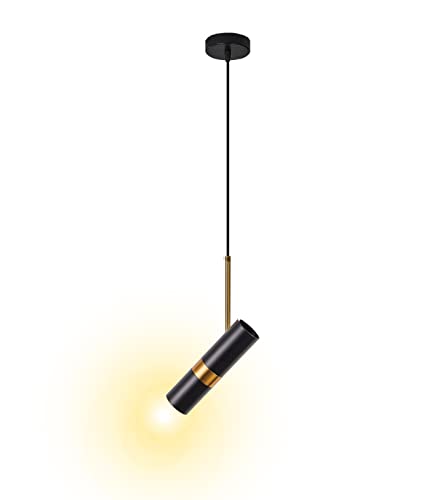 ACMHNC LED Pendelleuchte Zylinder Schwarz Hängelampe für Schlafzimmer Nachttisch, Modern Esstisch Hängeleuchte Höhenverstellbar mit Gu10-Fassung, 2m Kabel, 90° Drehbar Spot Lamp, 5W Warmweiß, Ø6 cm von ACMHNC