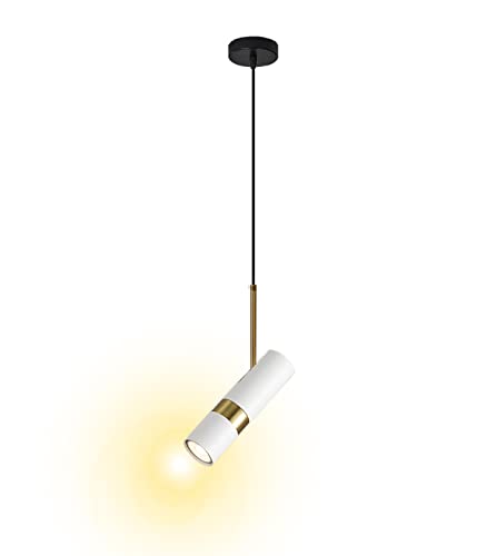 ACMHNC LED Pendelleuchte Zylinder Weiß Hängelampe für Schlafzimmer Nachttisch, Modern Esstisch Hängeleuchte Höhenverstellbar mit Gu10-Fassung, 2m Kabel, 90° Drehbar Spot Lamp, 5W Warmweiß, Ø6 cm von ACMHNC