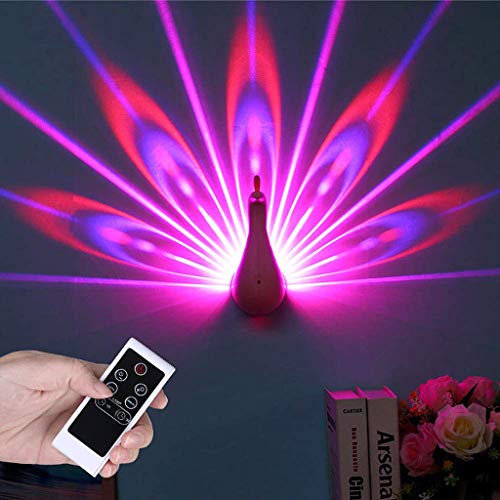 ACMHNC RGB Wandleuchte Dimmbar Mit Fernbedienung, 1W LED Pfau Wandlampe Innen Mit USB Anschluss Wiederaufladbarer, RGB-Farbwechsel Ambientlight,Timer,Für Wohnzimmer Schlafzimmer Kinderzimmer,Rosa von ACMHNC