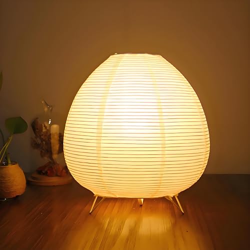 ACMHNC Reispapier Lampe Retro Reispapier Nachttischlampe mit Weiß Schirm Japanische lampe, Schlafzimmer Tischleuchte, E14 Fassung Max.25W, 1,8 Meter kabel, Papierlampe Wohnzimmer Deko Lampe, H 23cm von ACMHNC