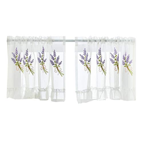 ACMHNC Scheibengardine 2er Set Stickerei Blumen Voile Bistrogardine Natürliche Landhausstil Transparent Küchengardine Küchenschrank Vorhang Kurzen Vorhang,Lavendel,W x H 90x90cm von ACMHNC