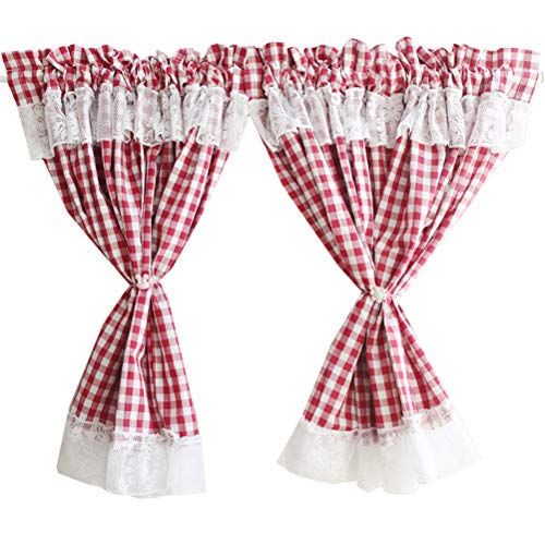 ACMHNC Scheibengardine Landhaus Vintage, Karierte Küche Gardine mit Spitze, Kurzstores Gardinen Kleinfenster Kurz Bistrogardine 2er Set,W x H 115x140cm von ACMHNC