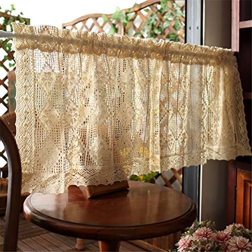 ACMHNC Scheibengardine Landhausstil Vintage Bistrogardine Handgemacht Häkeln Stricken Kurz Vorhang Boho Baumwolle Leinen Küche Restaurant Waschküche Gardine, 1 Stück,Beige,W x H 230 x 90 cm von ACMHNC