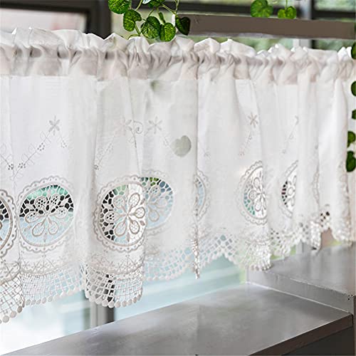 ACMHNC Scheibengardine Modern Kurz Weiß küchengardine Kurzstores Gardinen Landhausstil Stickerei Kurzvorhang Halbtransparente Bistrogardine 1 Stück,Weiß,W x H 150 x 60cm von ACMHNC