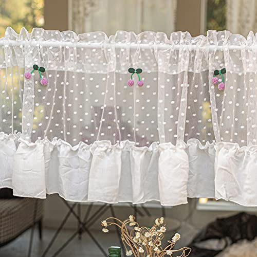 ACMHNC Scheibengardine Spitze Bistrogardine Weiß Transparent Kurzgardine Landhaus Vintage Romantisch Cáfe Küche Vorhang mit Rüsche Heimdekoration 1 Stück (White,200cm x 70cm /79"*28") von ACMHNC