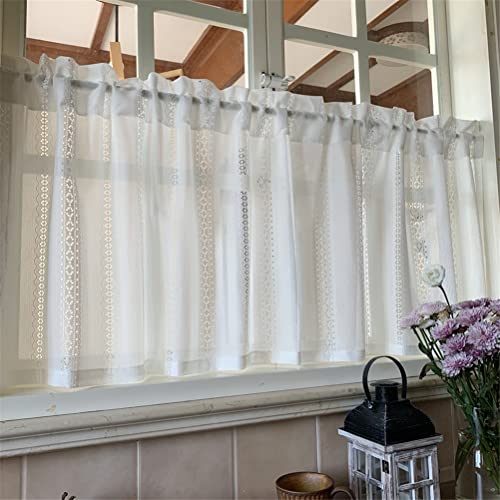 ACMHNC Scheibengardine Voile Bistrogardine Landhaus Küche Kurz Vorhang Modern Kurzstores Gardinen Transparent Kaffee Vorhang 1 Stück,Weiß,140cm x 60cm /55"*24" von ACMHNC